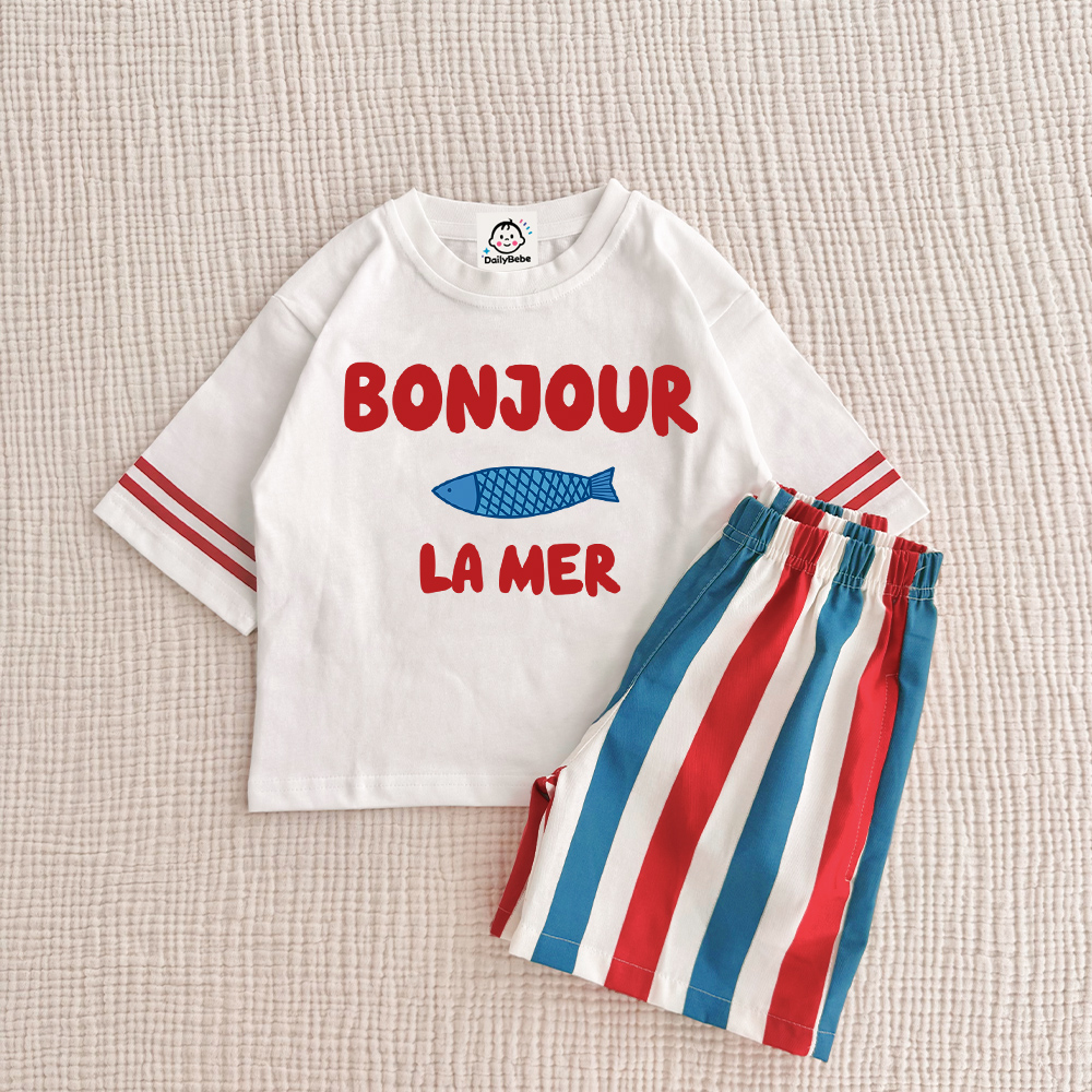 BONJOUR LAMER Baby & Kids Sardines Tee and Stripe Shorts Sets