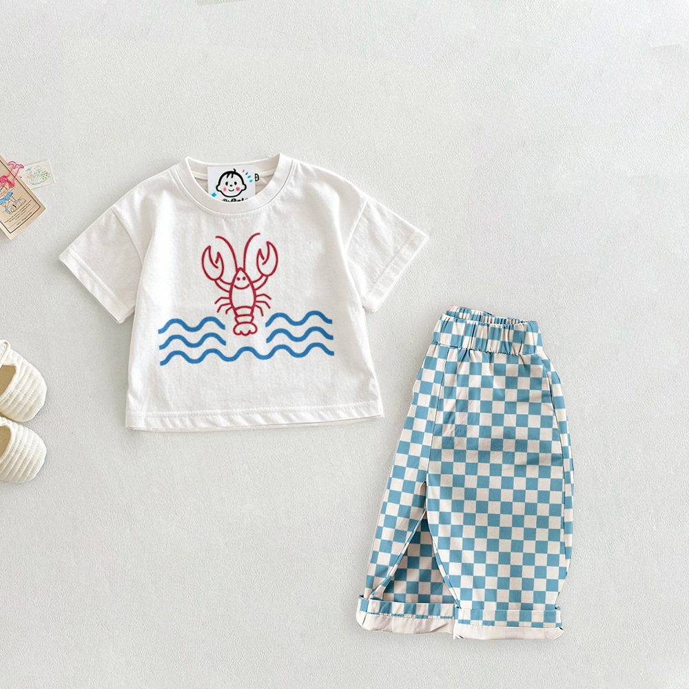 LOBSTER WAVE Baby & Kids Pattern Blue Checkerboard Set
