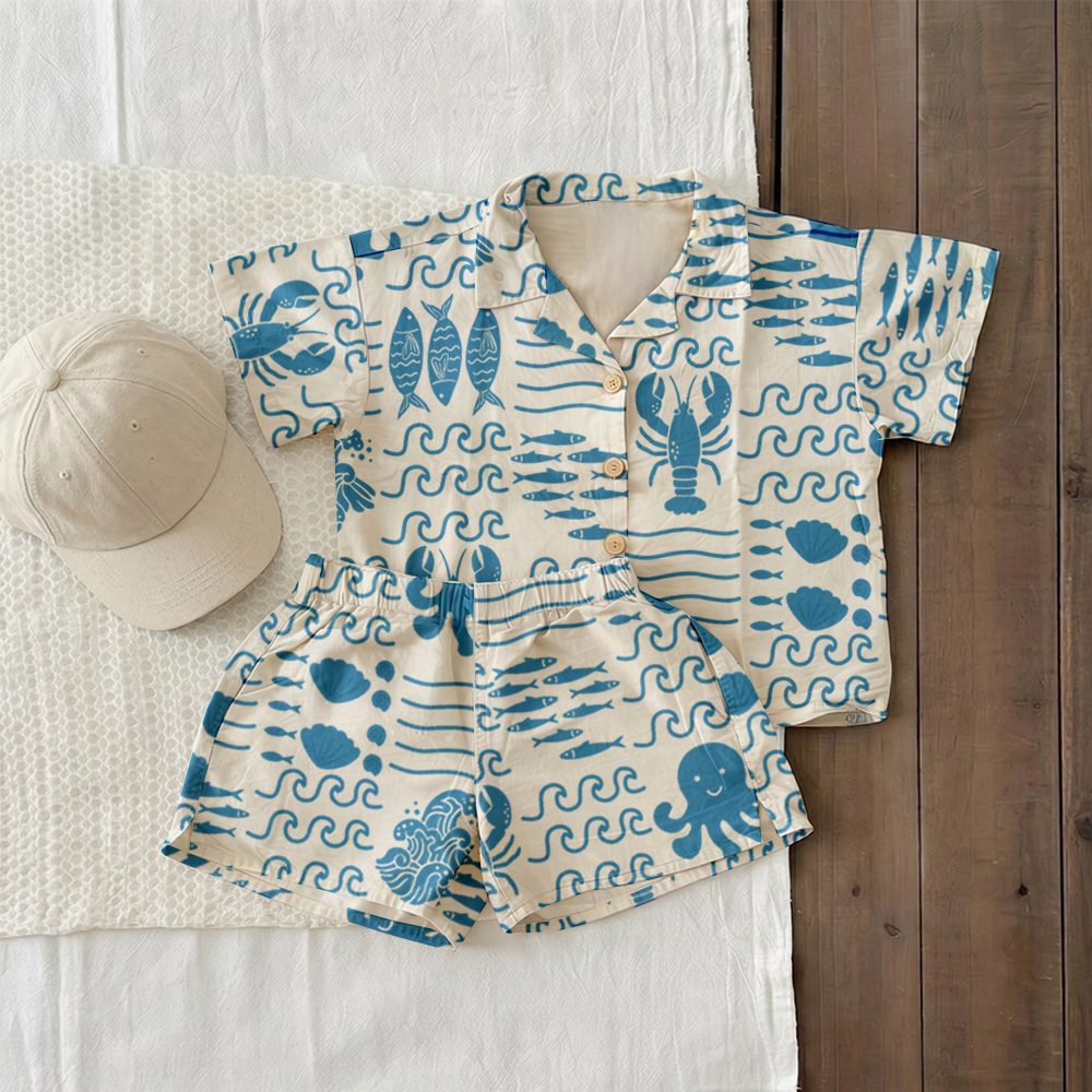 Baby & Kids Lobster Wave Stripe Lapel Beach Sets