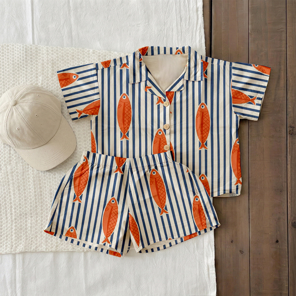 Baby & Kids Fish Stripe Lapel Beach Sets