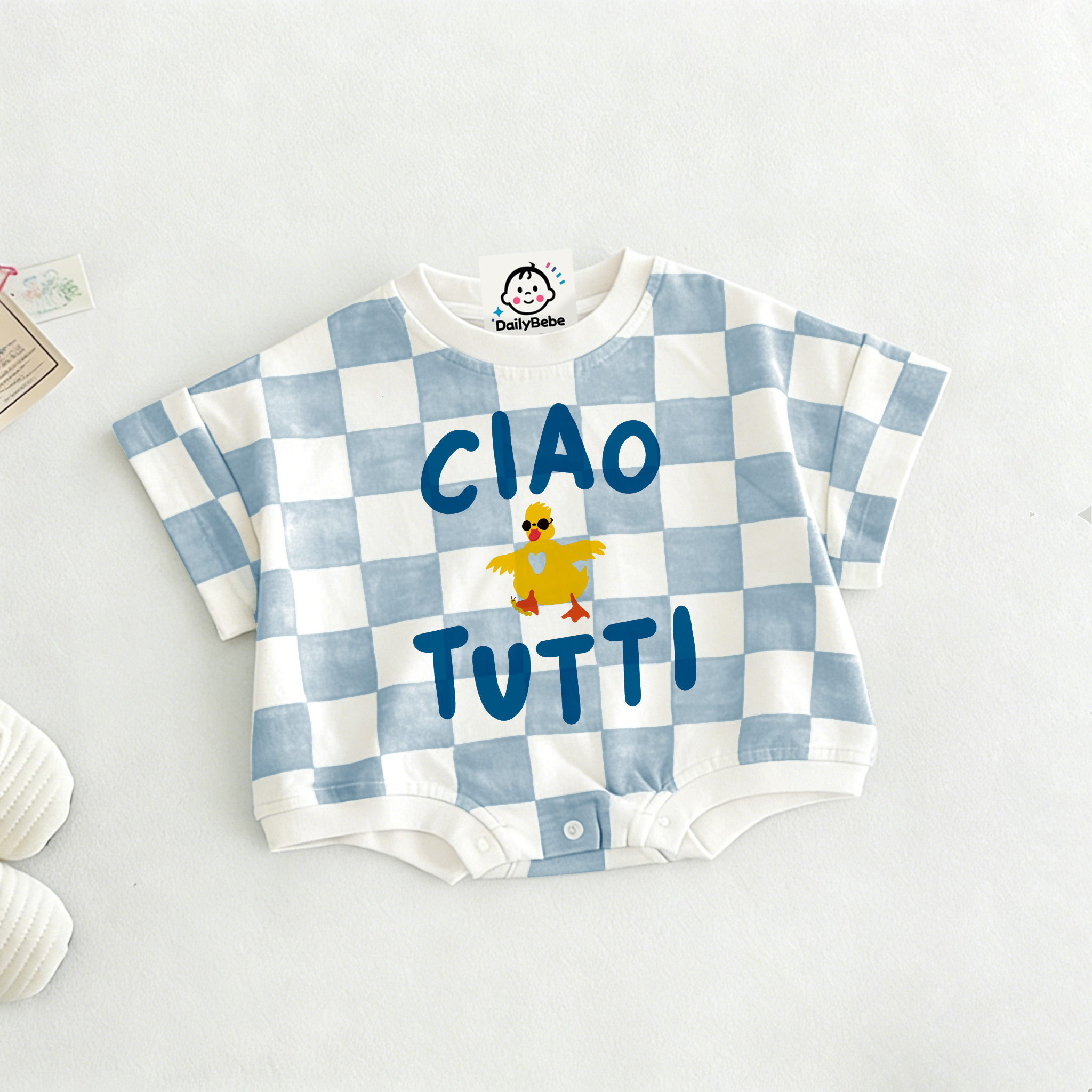 The CIAO TUTTI Baby Duck Check T-shirt Romper