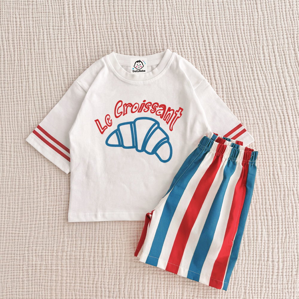 LE CROISSANT Baby & Kids Tee and Stripe Shorts Sets