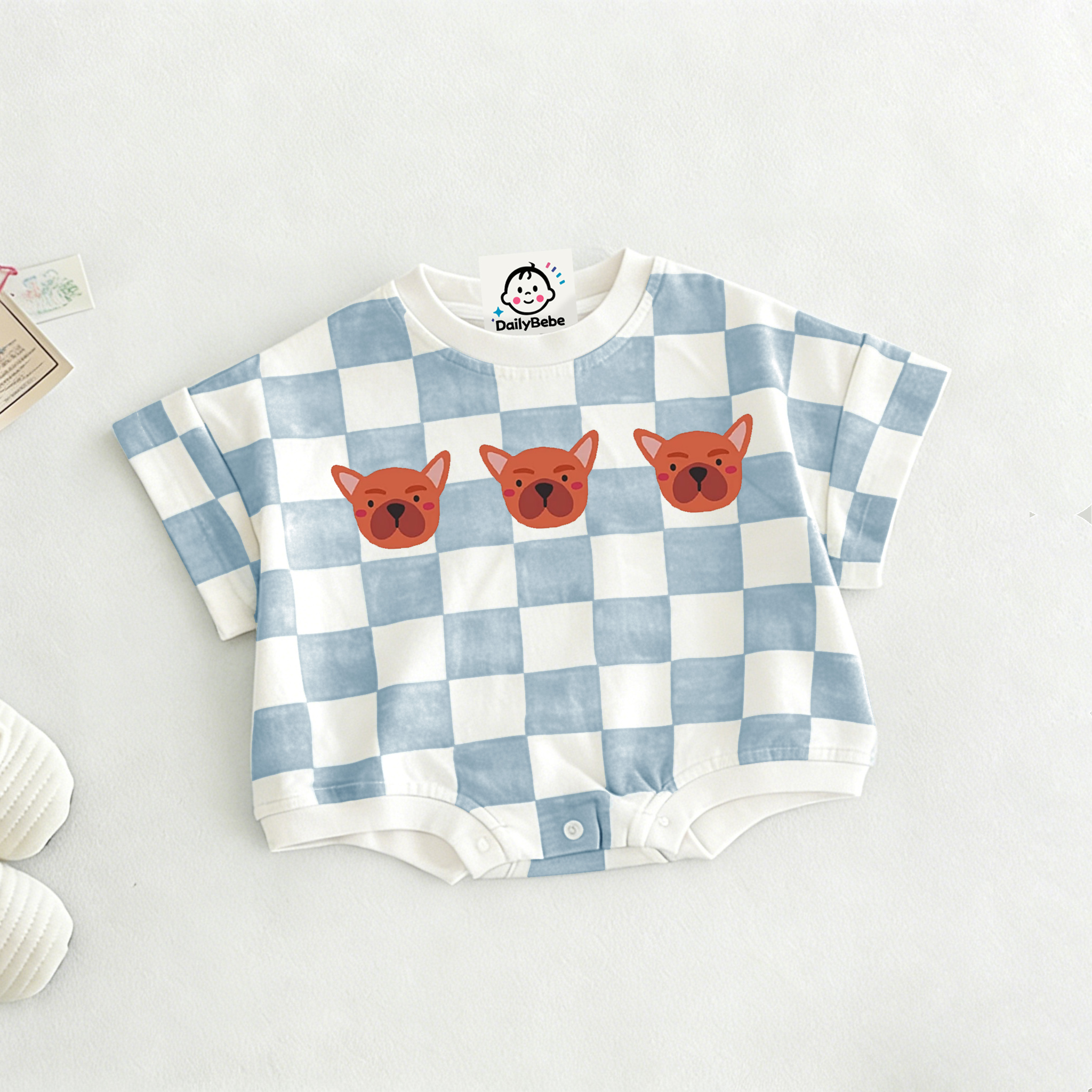 Baby Dog Check T-shirt Romper