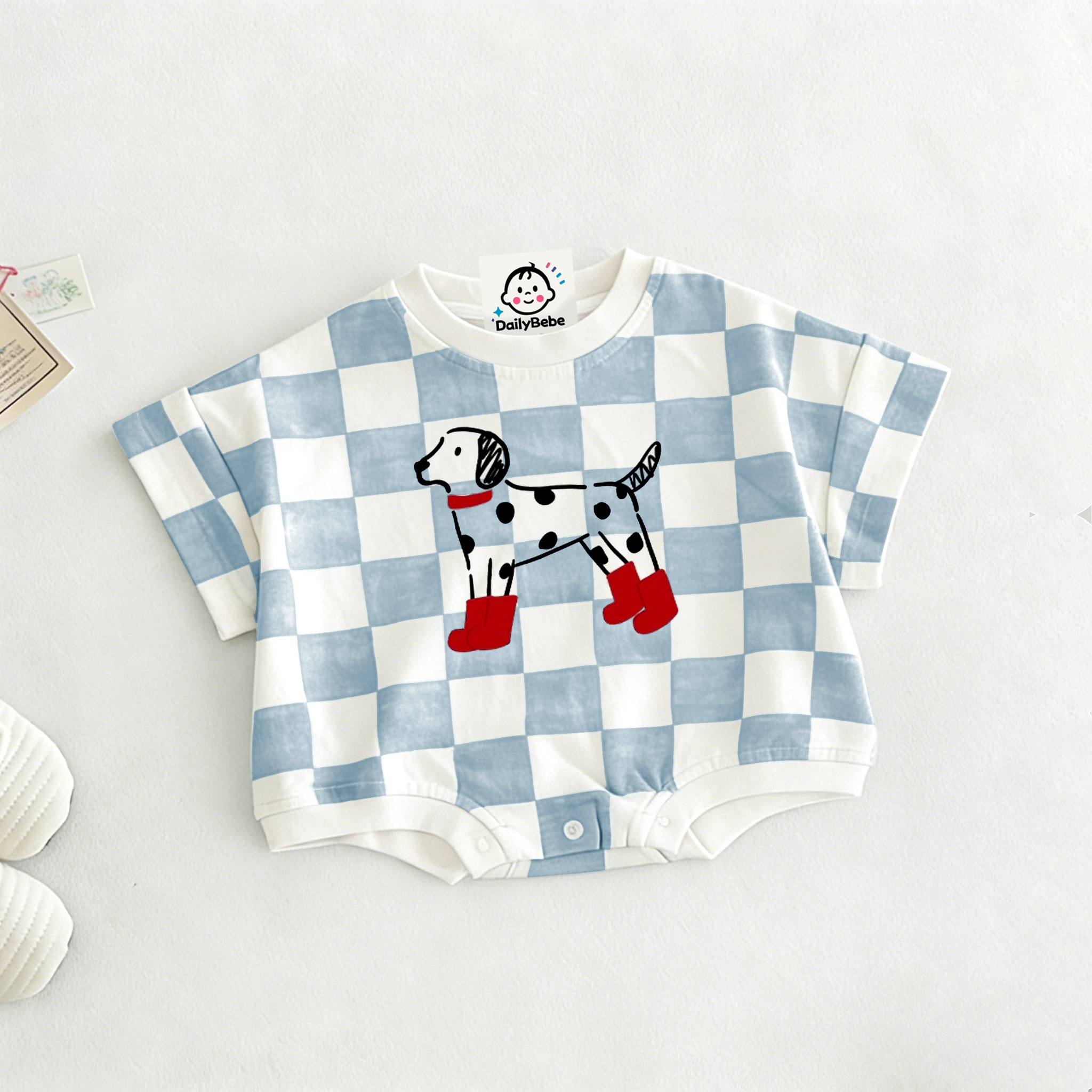 Baby Dalmatian Check T-shirt Romper