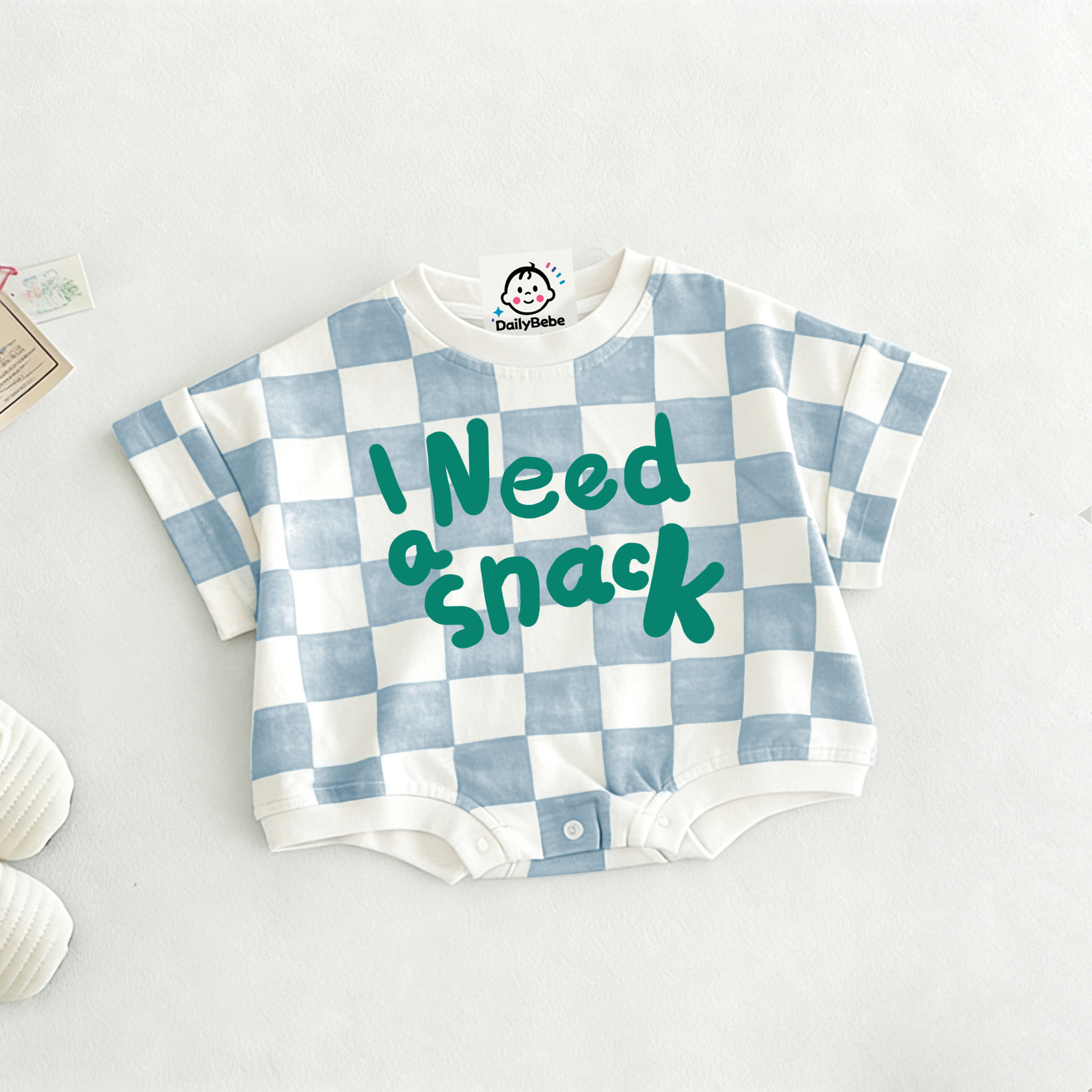 I NEED A SNACK Baby Check T-shirt Romper