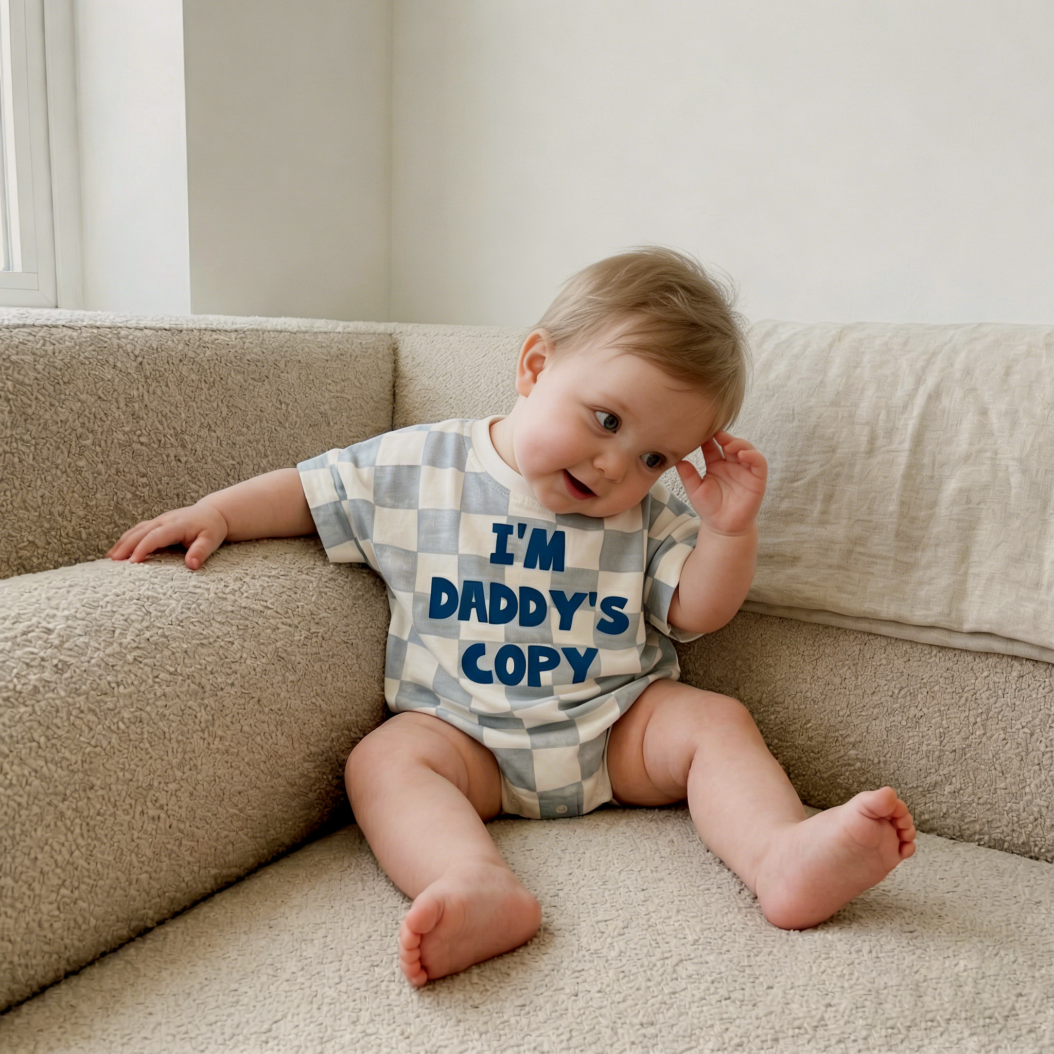 I'M DADDY'S COPY Baby Check T-shirt Romper