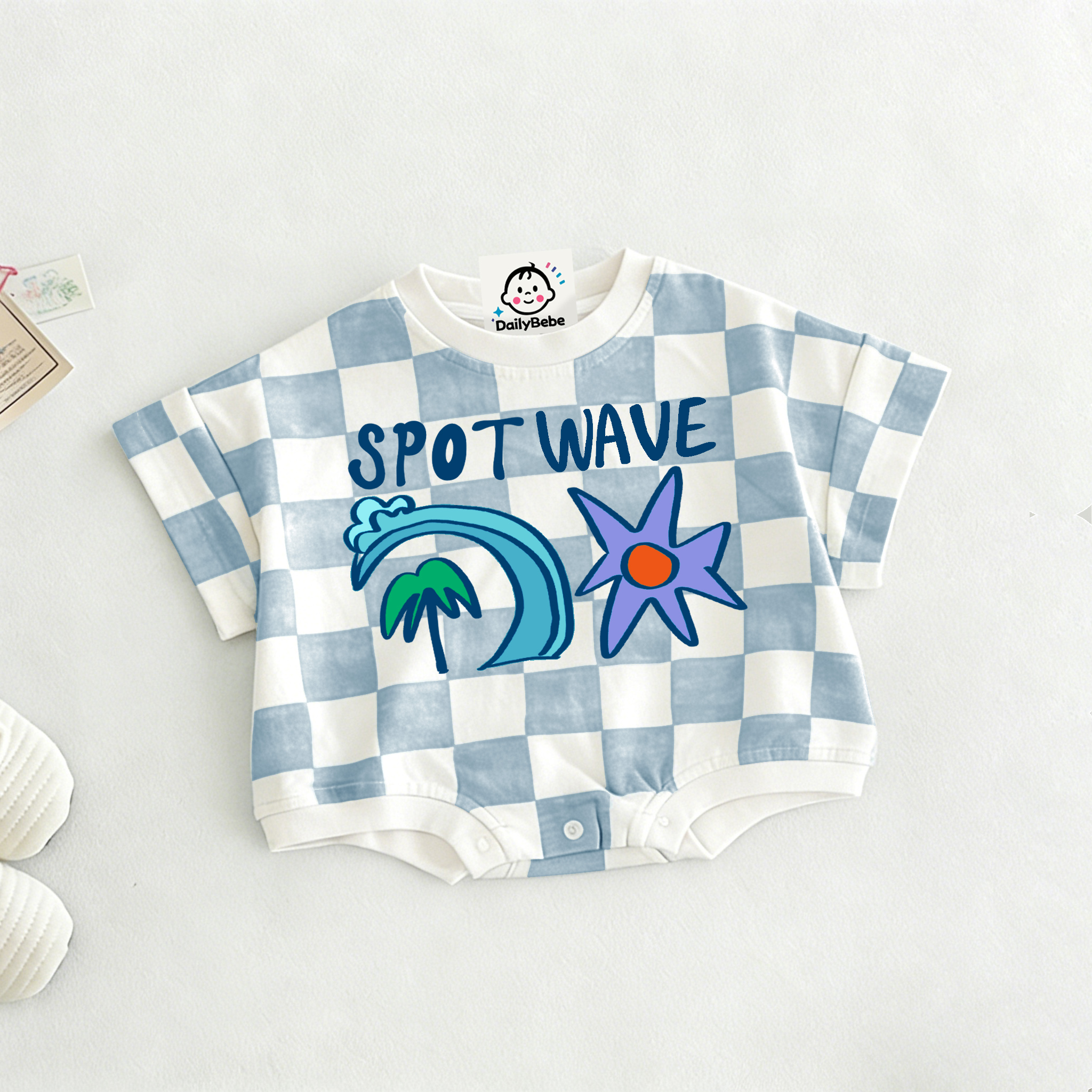 SPORT WAVE Baby Pattern Check T-shirt Romper