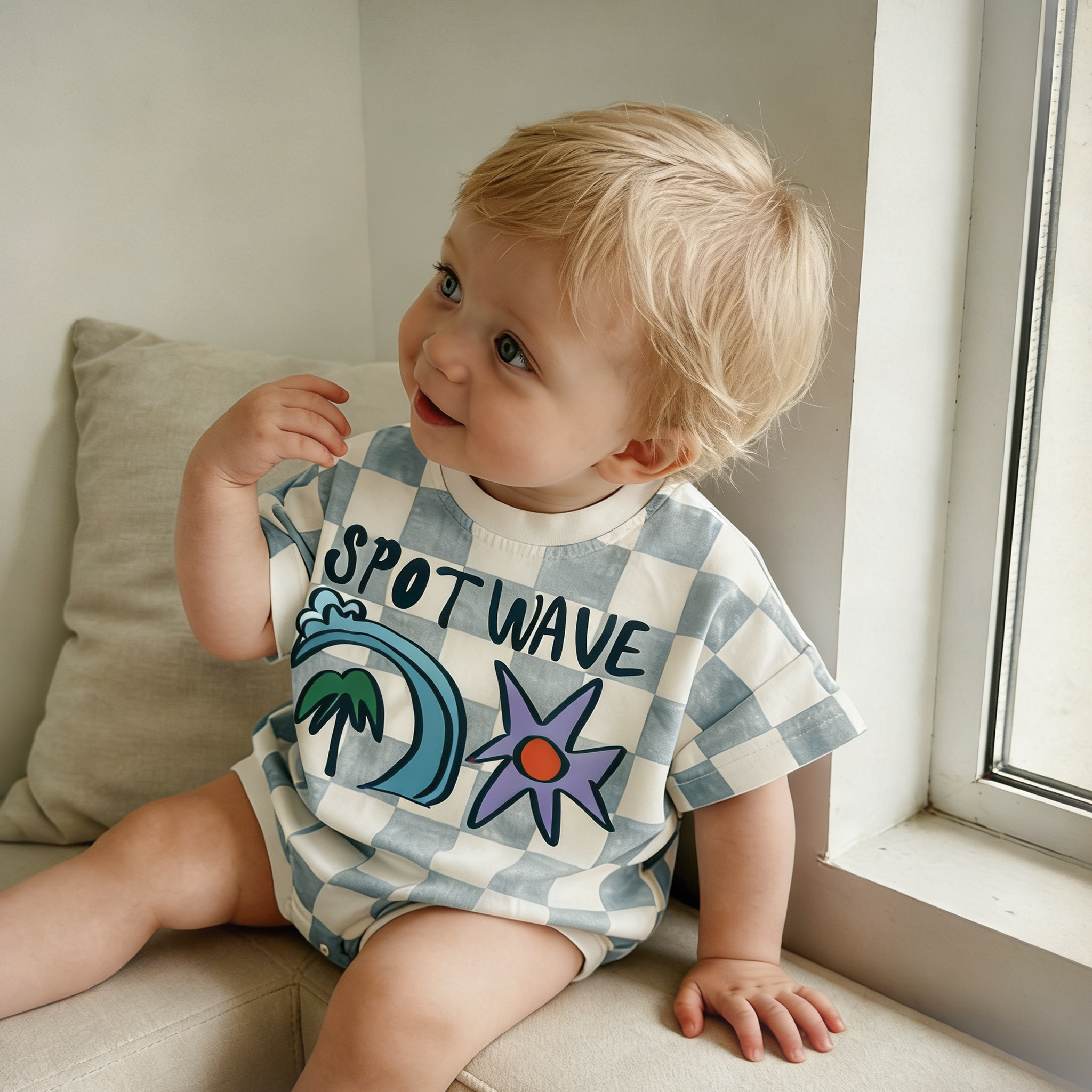 SPORT WAVE Baby Pattern Check T-shirt Romper