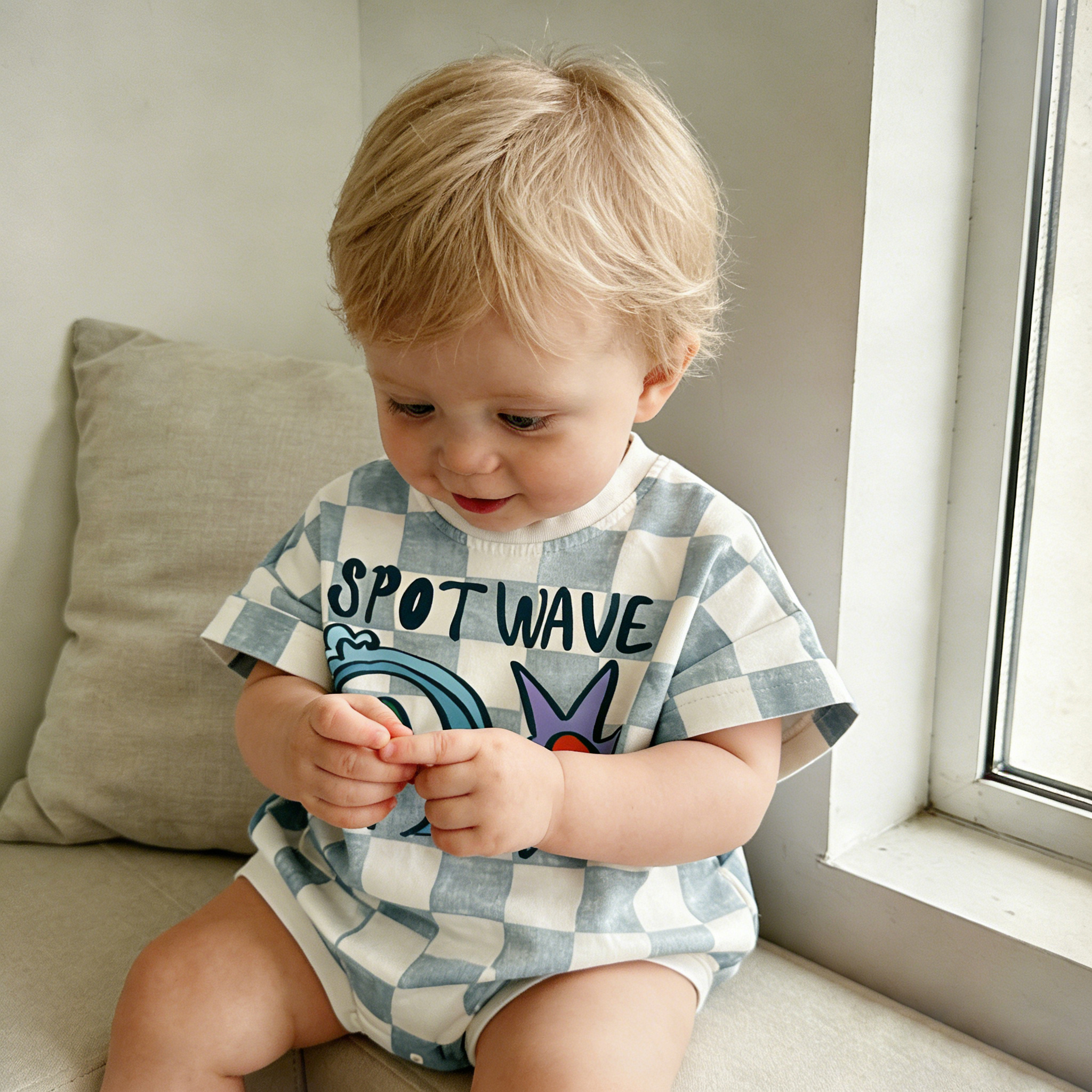 SPORT WAVE Baby Pattern Check T-shirt Romper