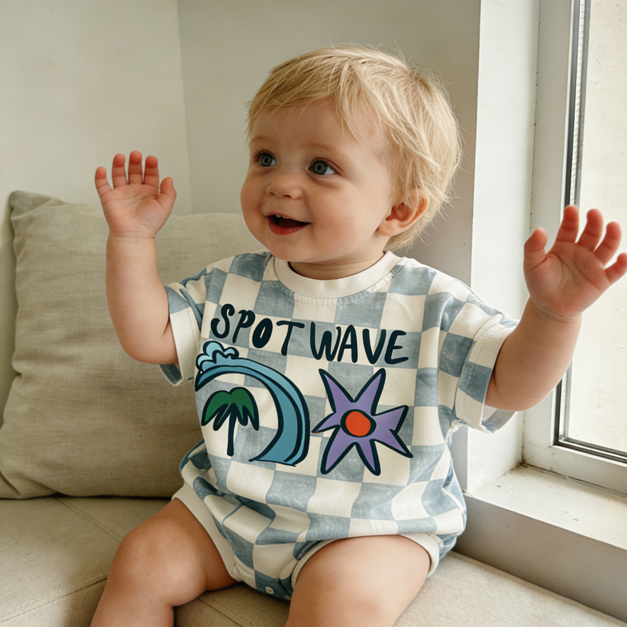 SPORT WAVE Baby Pattern Check T-shirt Romper
