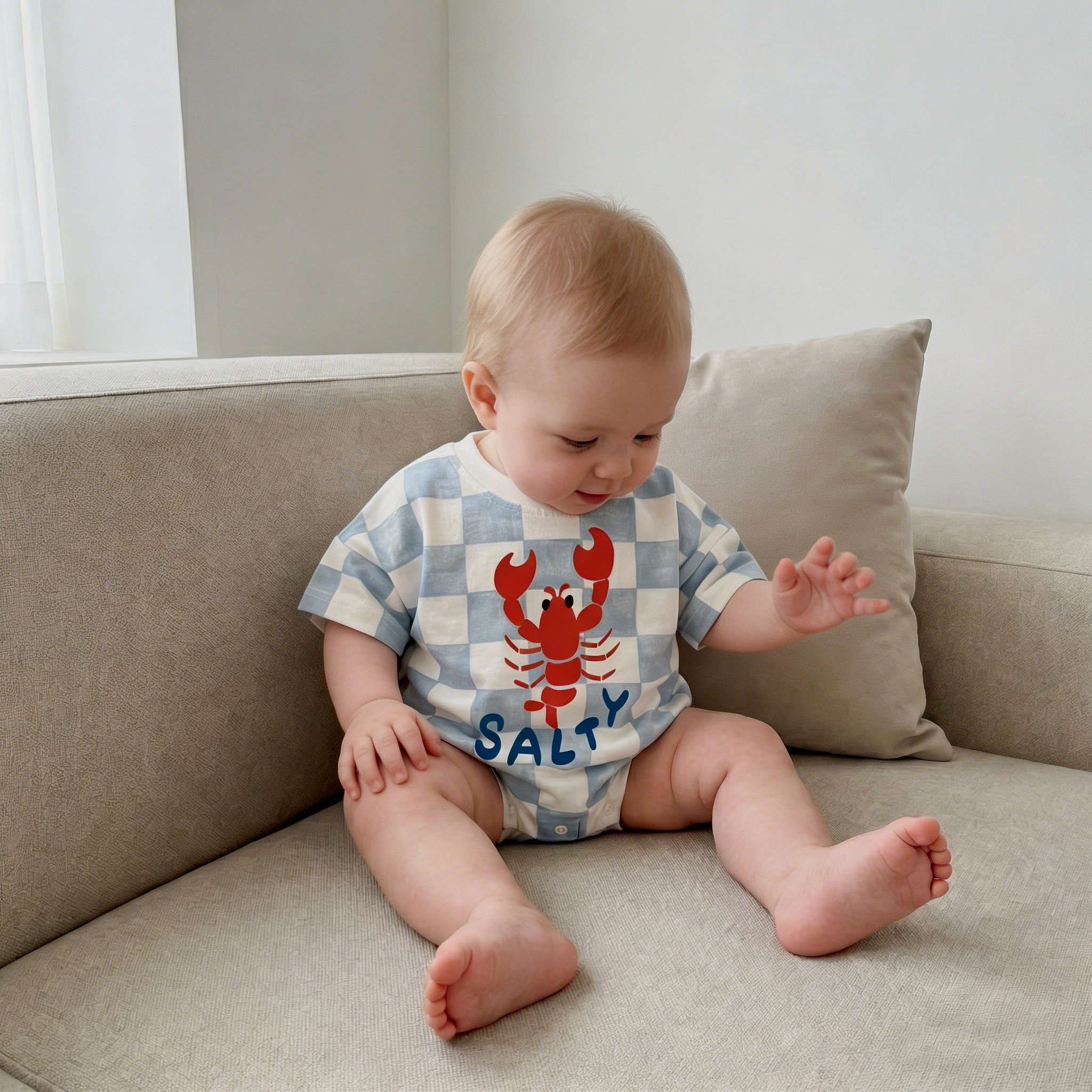 SALTY Baby LobsterCheck T-shirt Romper