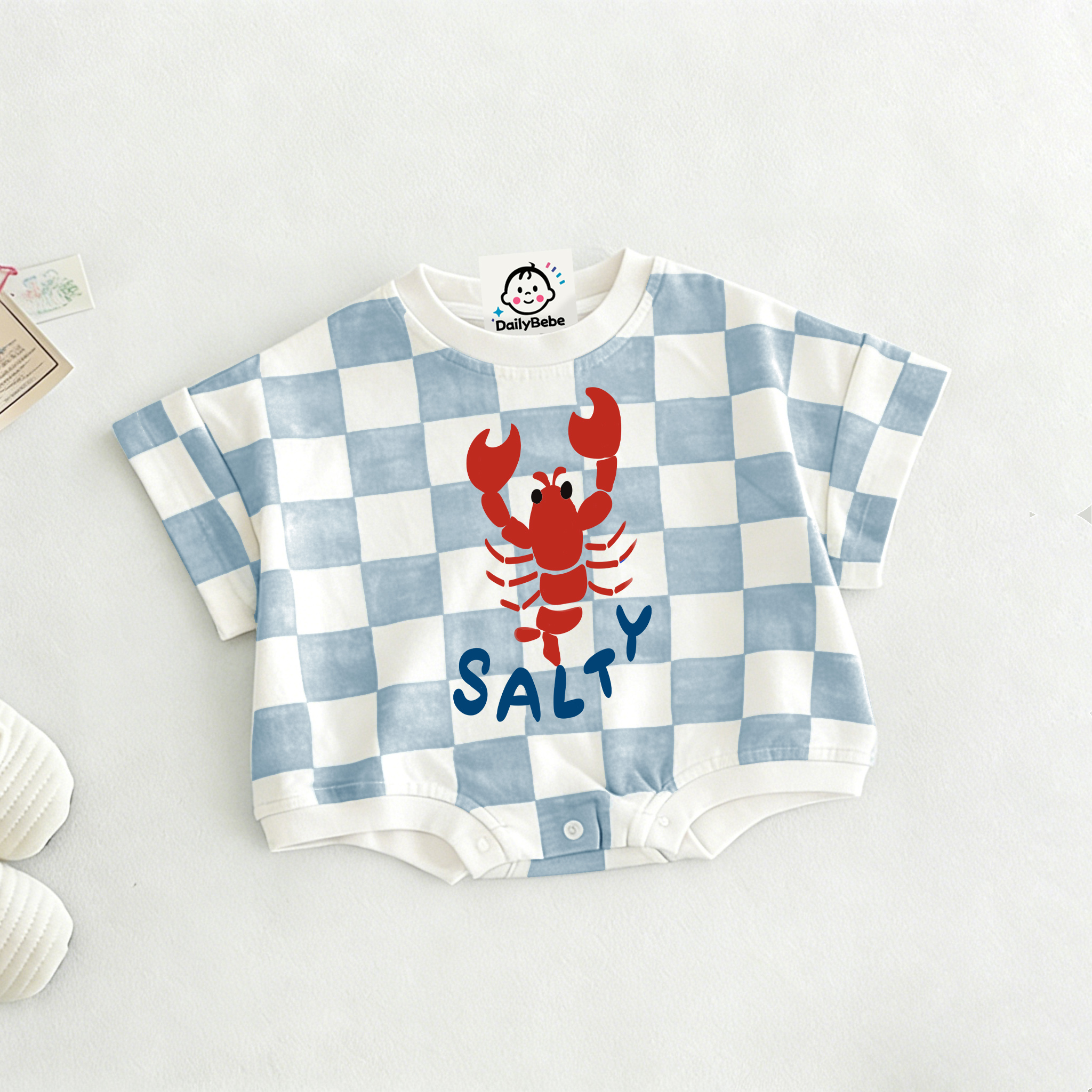 SALTY Baby LobsterCheck T-shirt Romper