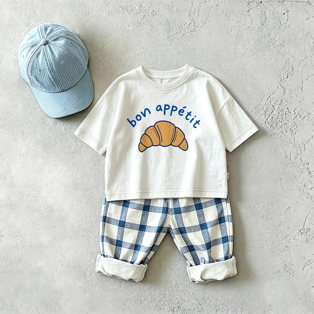 BON APPETIT Baby & Kids Croissant Plaid 2 Piece Set