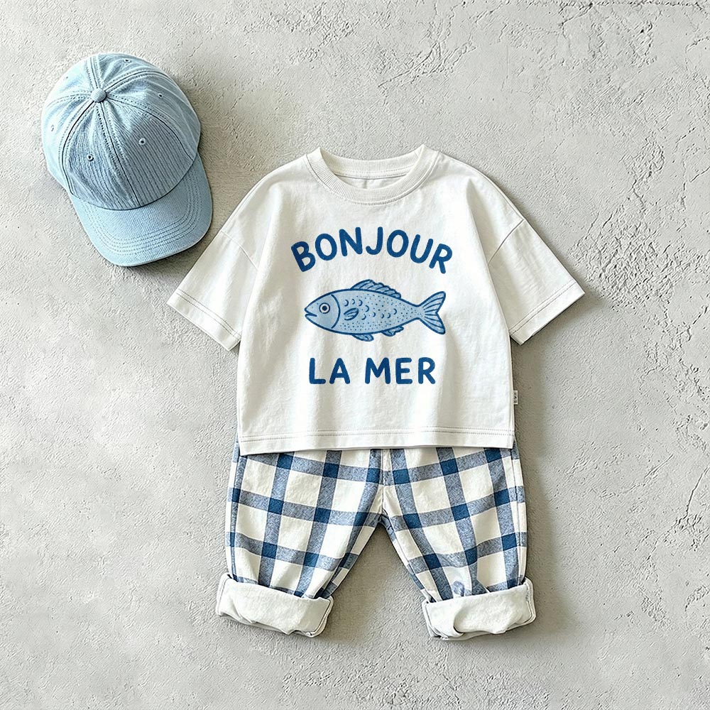 BONJOUR LA MER Baby & Kids Fish Plaid 2 Piece Set