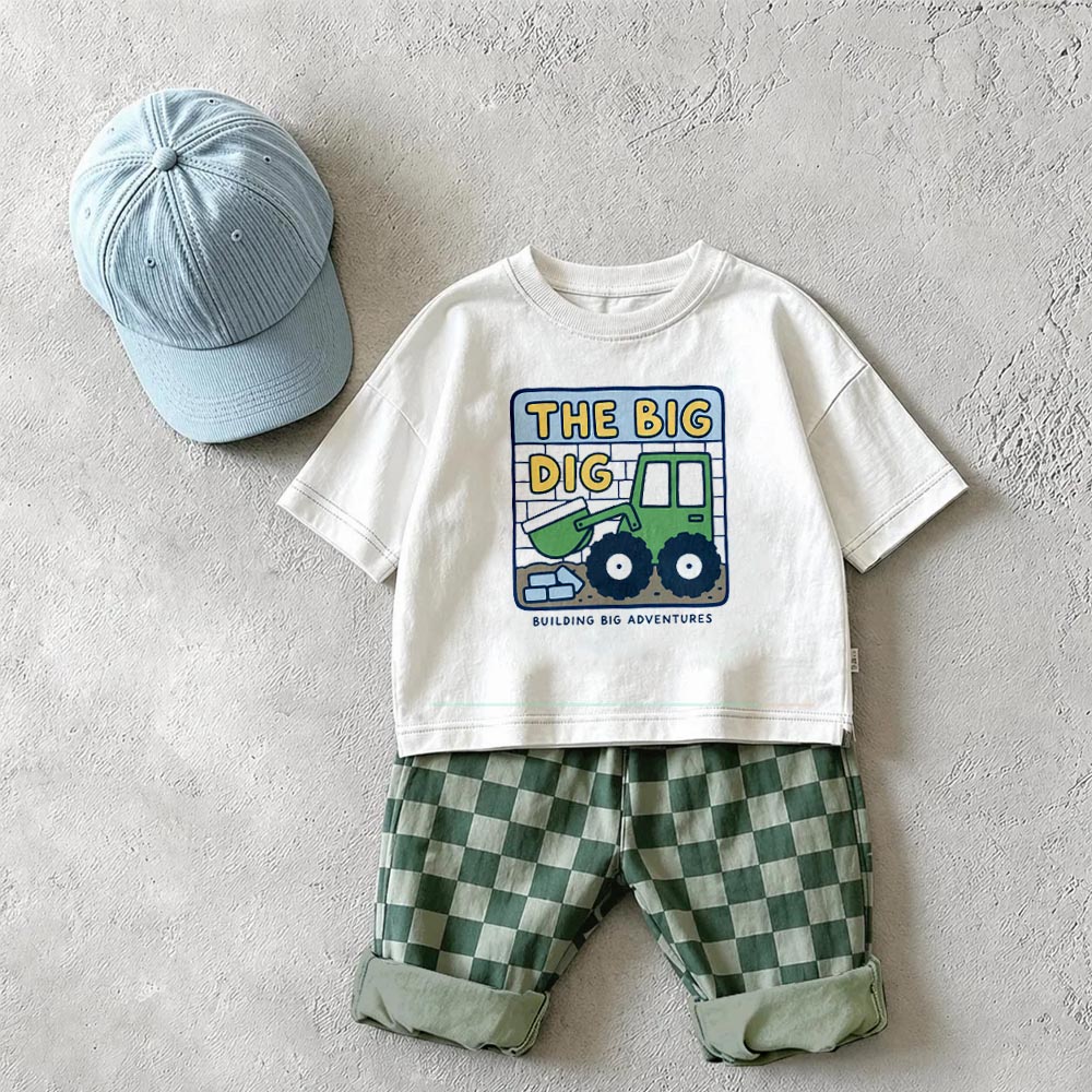 THE BIG DIG Baby & Kids Excavator Checkerboard 2 Piece Set