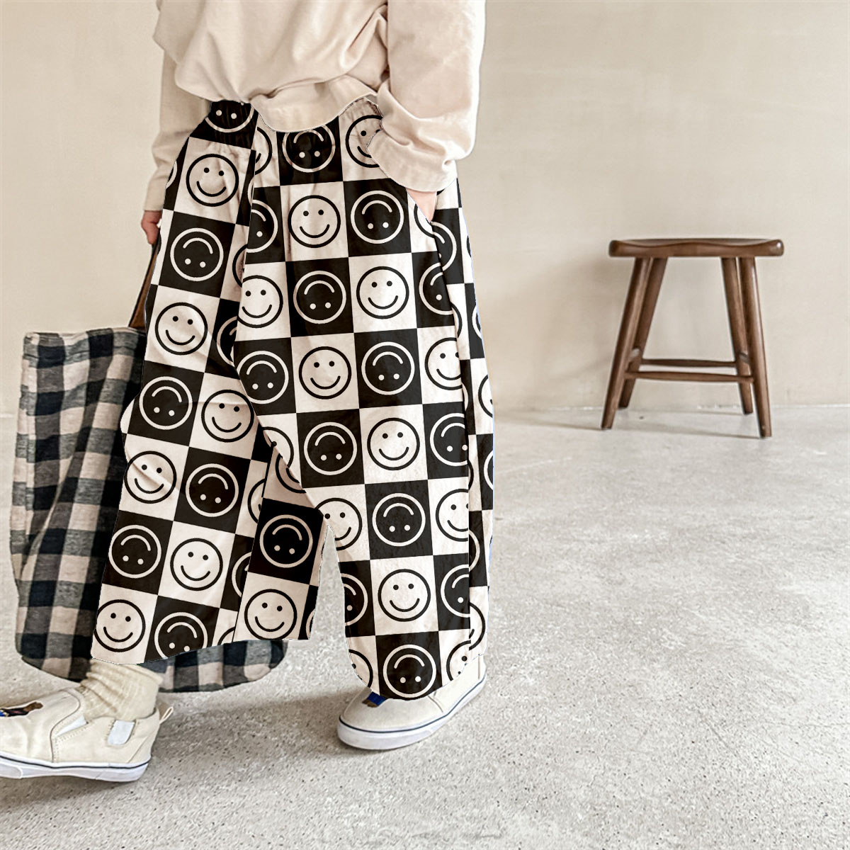 Baby & Kids Smiley Check Print Pants