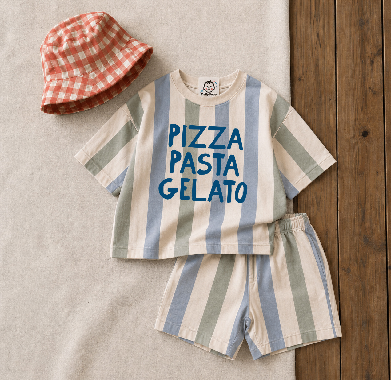 PIZZA PASTA GELATO Baby & Kids Stripe Tee and Shorts Sets
