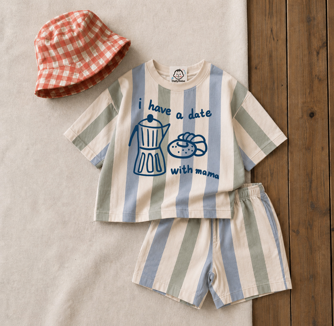 I HAVE A DATE WITH MAMA Baby & Kids Stripe Tee and Shorts Sets