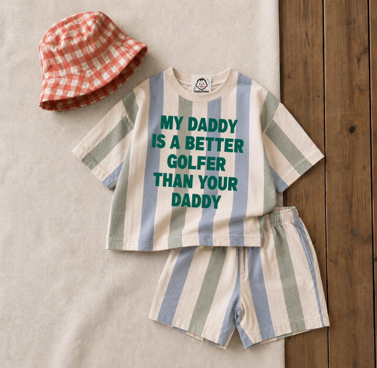 MY DADDY IS A BETTER GOLFER THAN YOUR DADDY Baby & Kids Stripe Tee and Shorts Sets