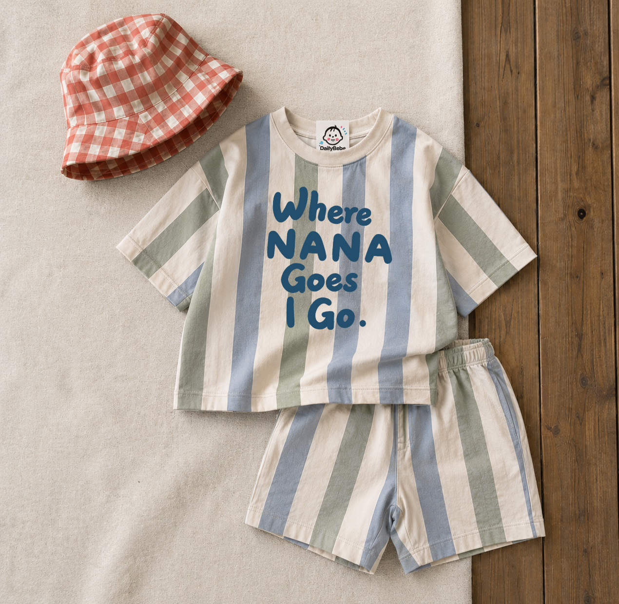 WHERE NANA GOES I GO Baby & Kids Stripe Tee and Shorts  Sets