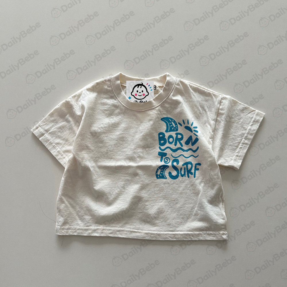 BORN TO SURF Baby & Kids White Front & Back Print T-Shirt