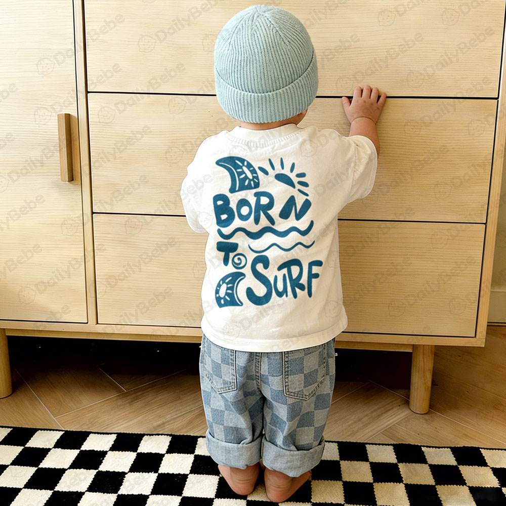 BORN TO SURF Baby & Kids White Front & Back Print T-Shirt