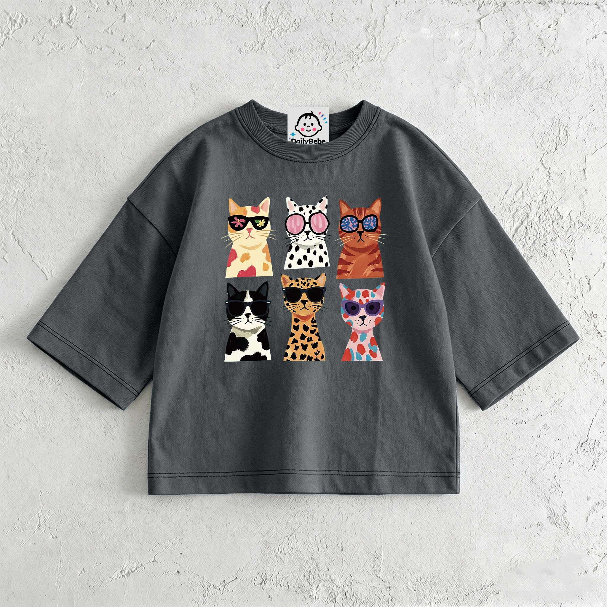 Baby & Kids Leopard Cats Print Dark Grey T-Shirt (6M-12Y)