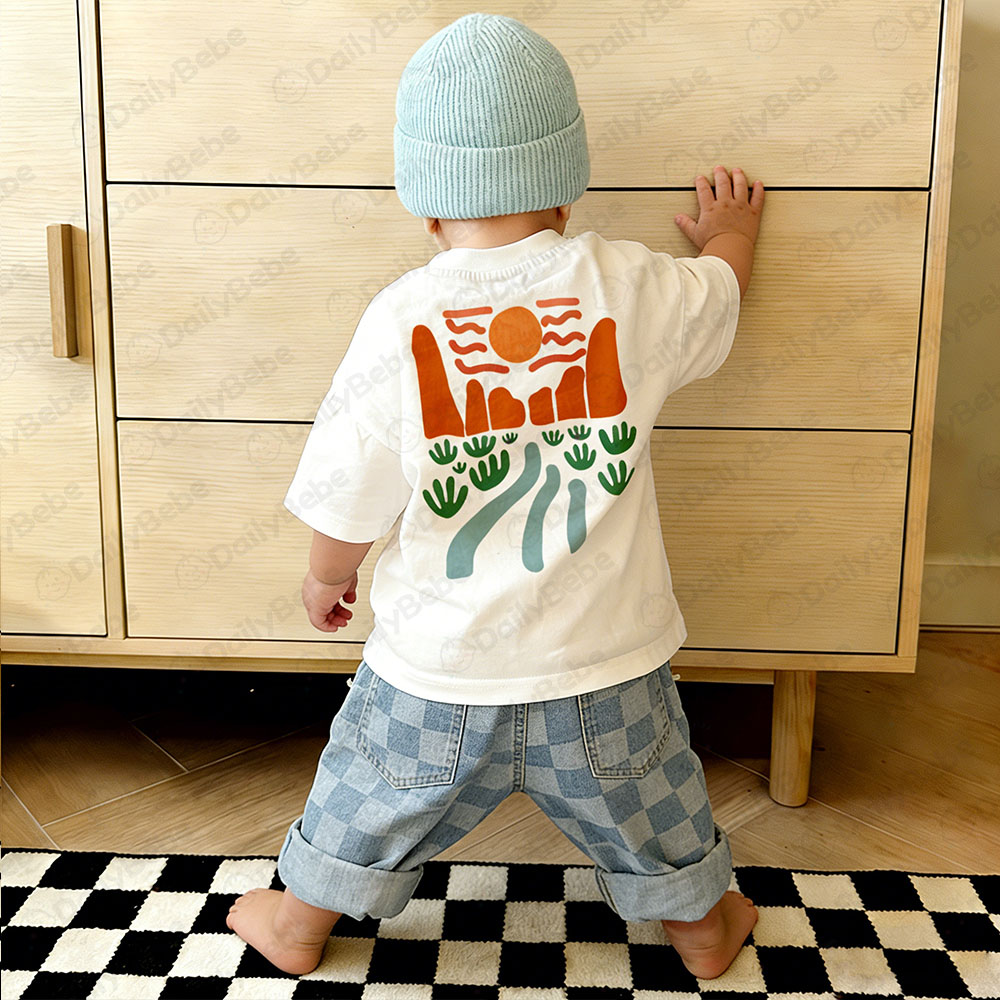 Baby & Kids Desert Sunset White Front & Back Print T-Shirt