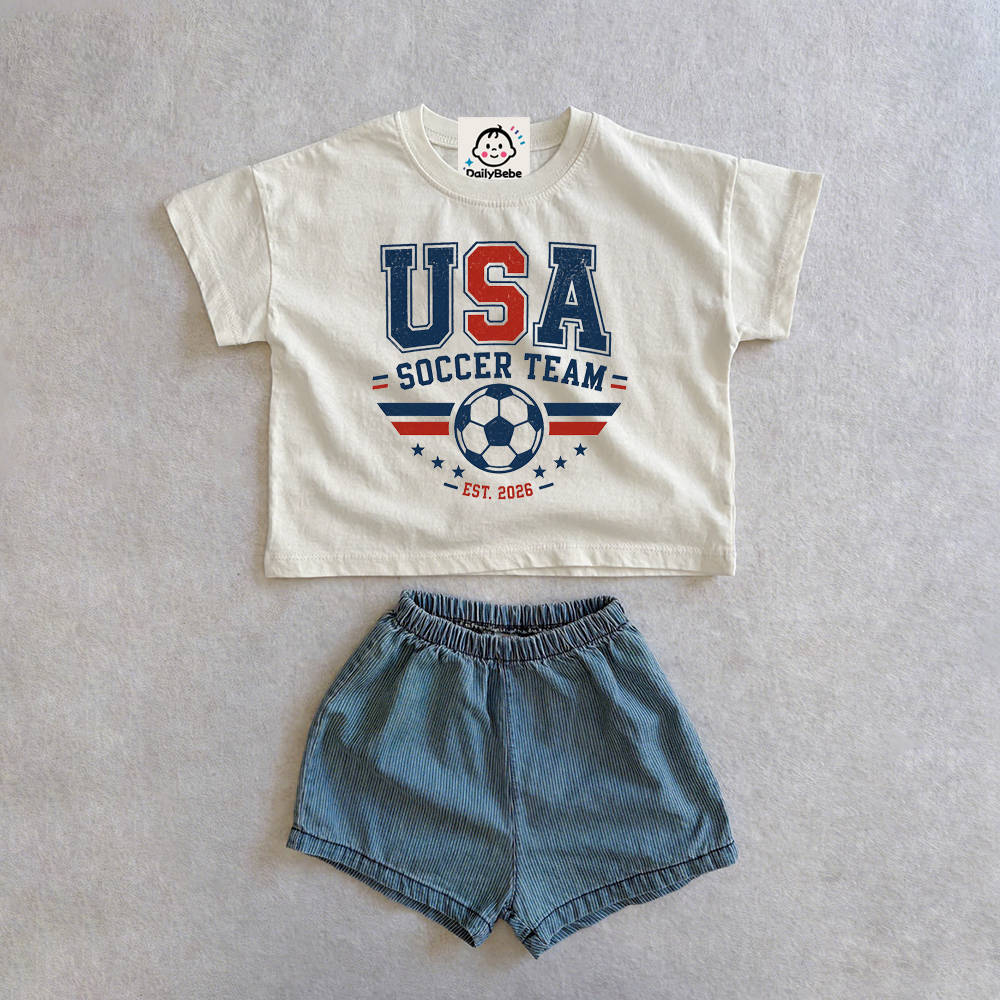 USA SOCCER TEAM Baby & Kids Tee and Denim Shorts Set