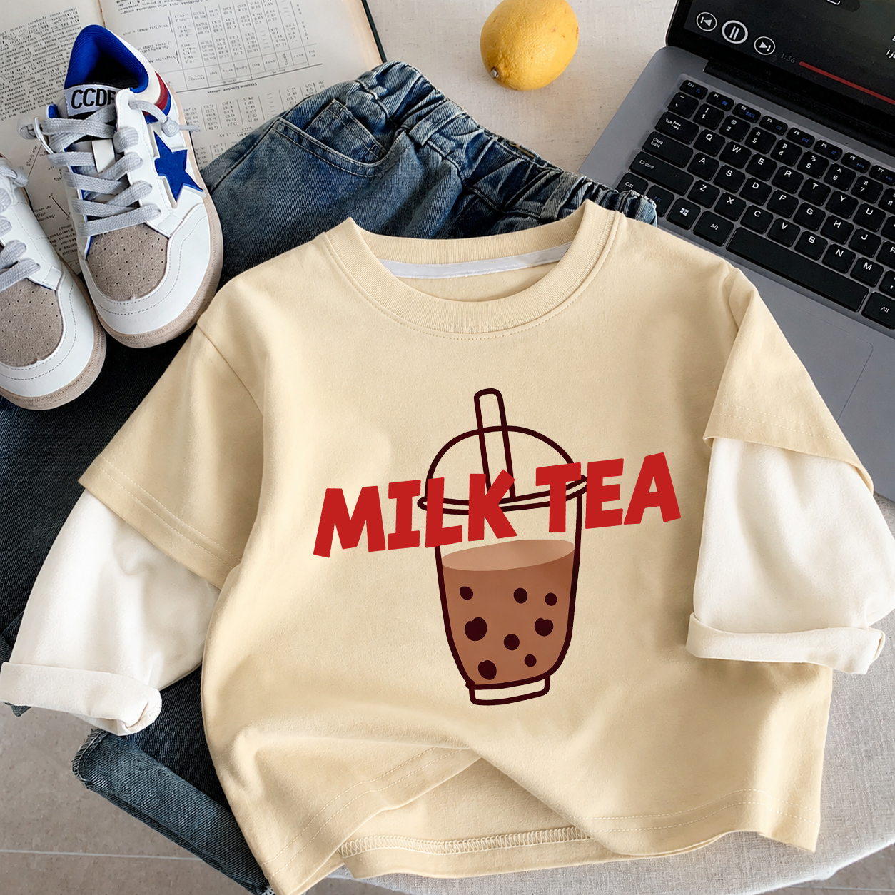 MILK TEA Baby & Kids Faux Two-Piece Tee