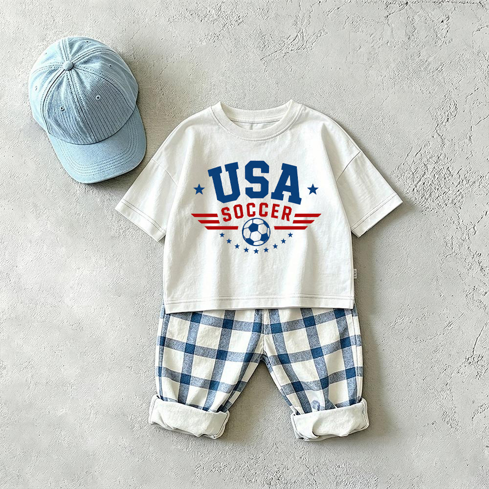 USA Baby & Kids Soccer Plaid 2 Piece Set