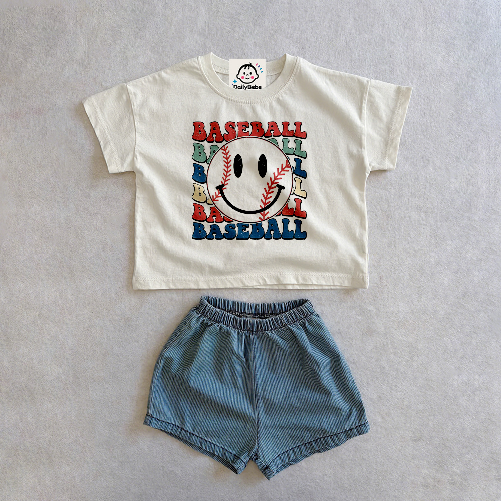 BASEBALL Baby & Kids Smiley Tee and Denim Shorts Set