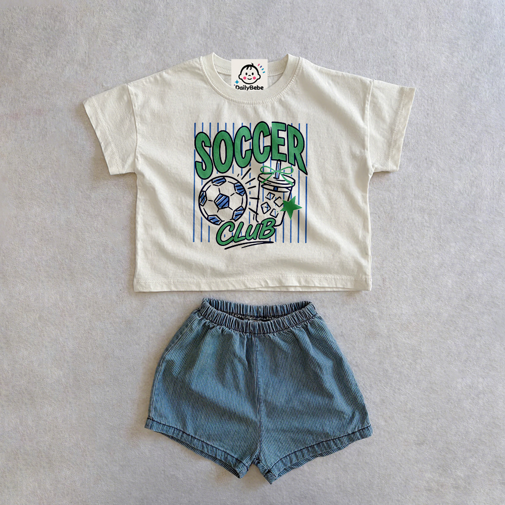 SOCCER CLUB Baby & Kids Tee and Denim Shorts Set