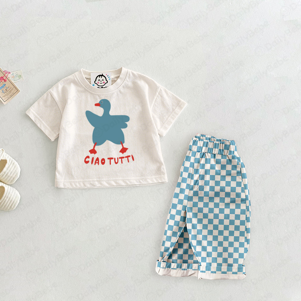 The CIAO TUTTI Baby Goose Pattern Blue Checkerboard Set