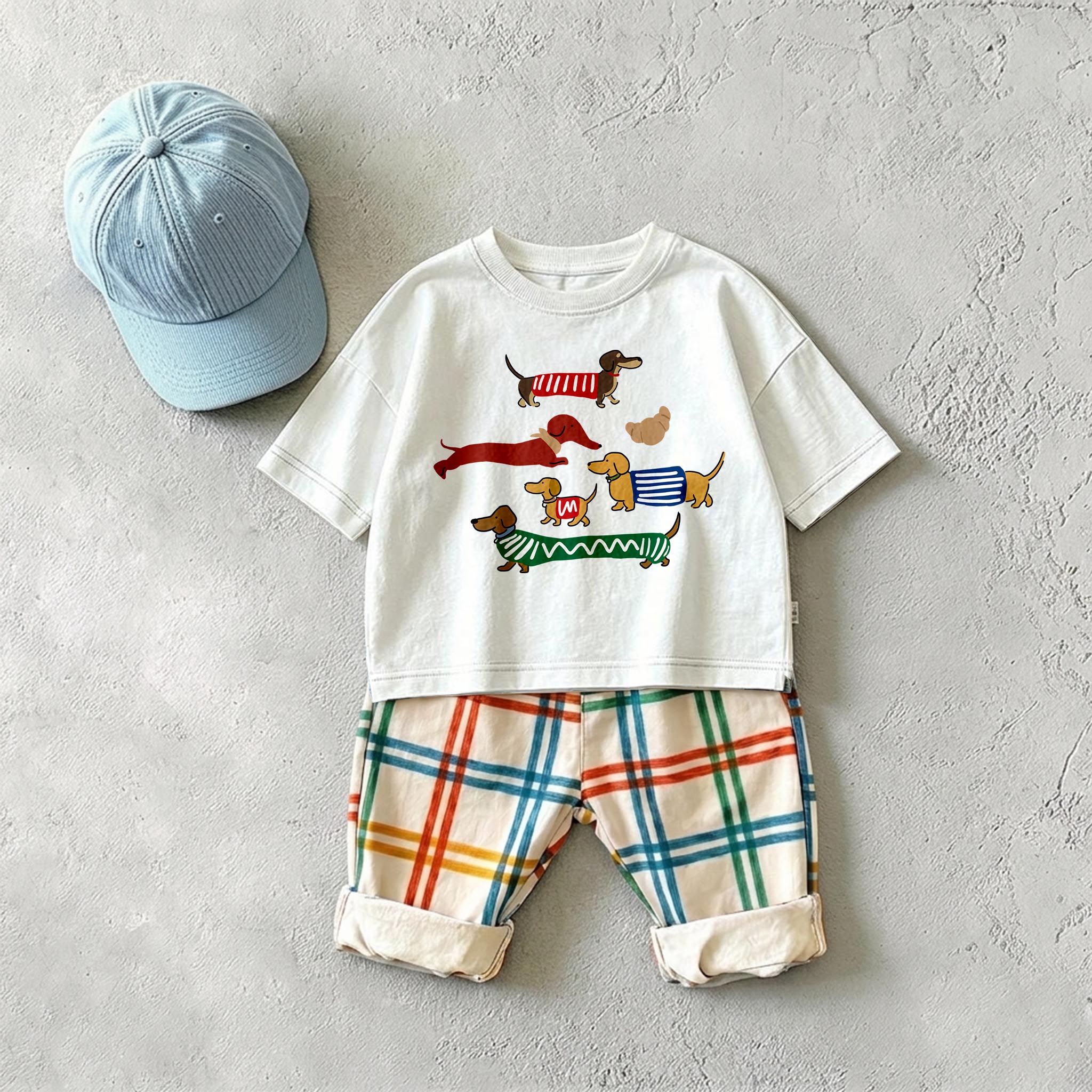 Baby & Kids Striped Dachshund Colorful Plaid 2 Piece Set