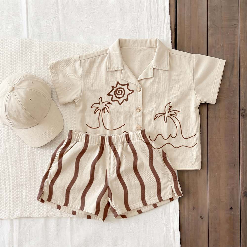 Baby & Kids Coconut Tree Wave Lapel Beach Sets