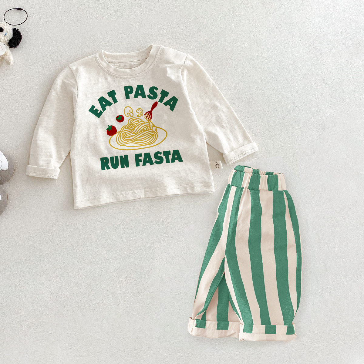 EAT PASTA RUN FASTA Baby Toddler Slogan 2 Piece Set