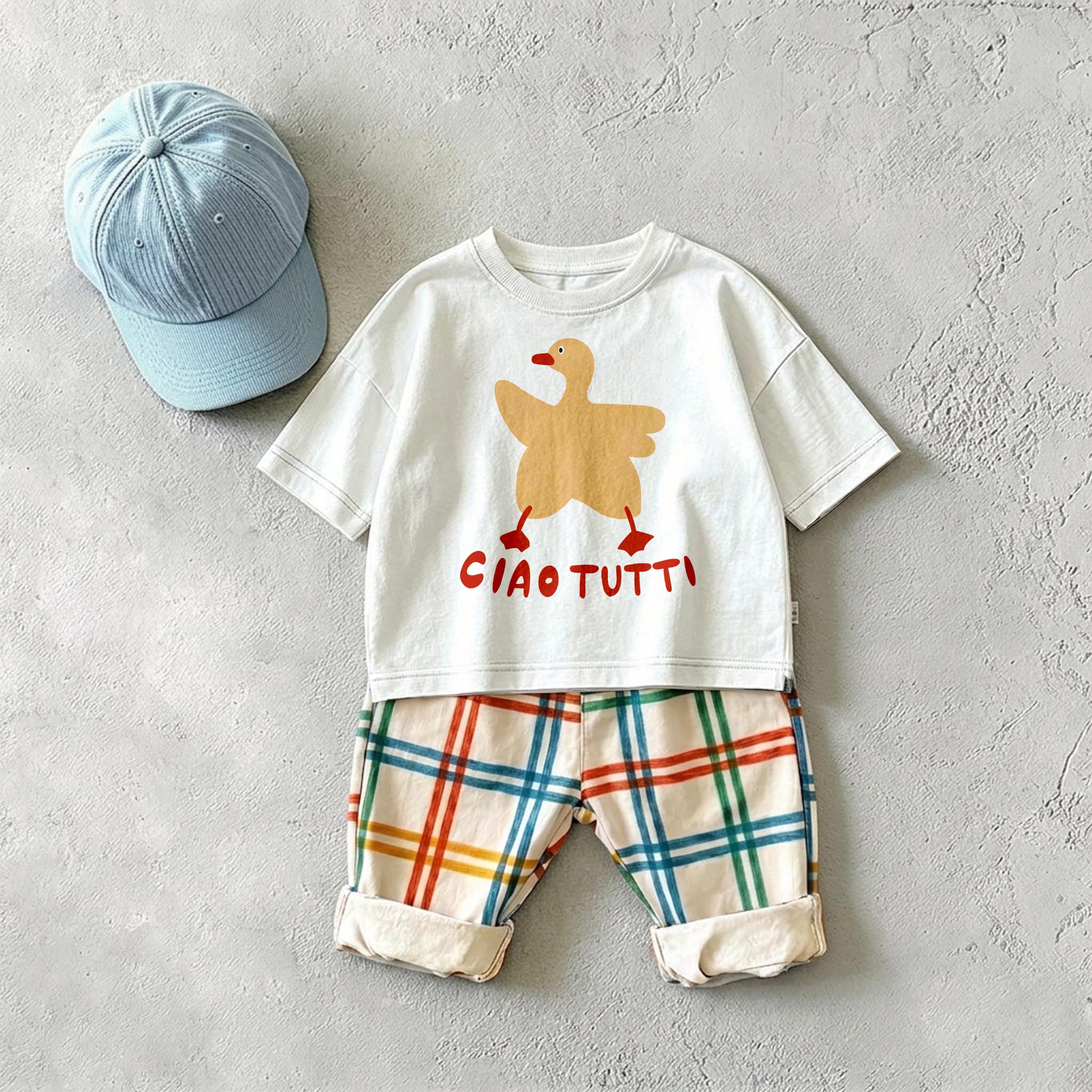 CIAO TUTTI Baby & Kids Duck Colorful Plaid 2 Piece Set