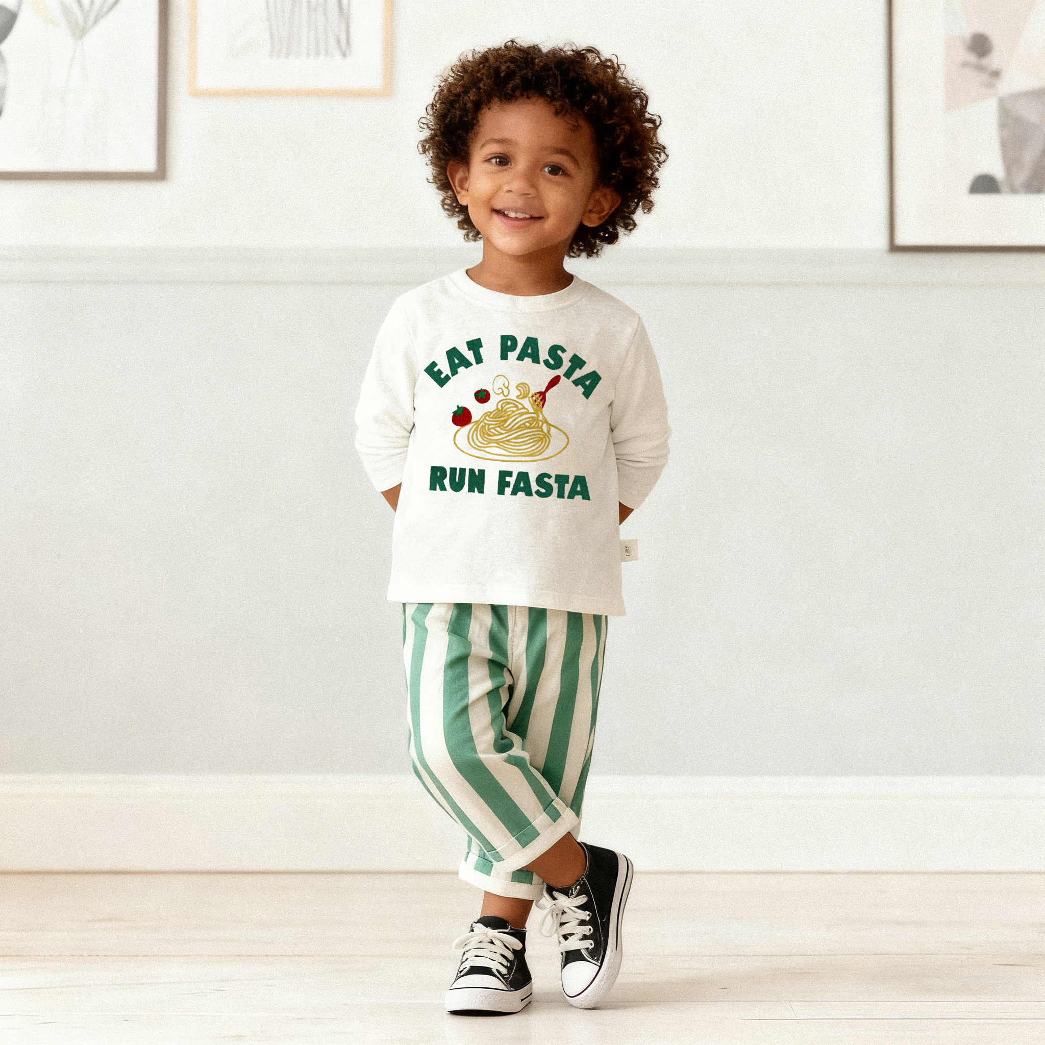 EAT PASTA RUN FASTA Baby Toddler Slogan 2 Piece Set