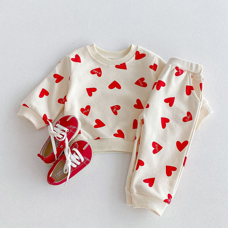Baby Toddler Colorful Love Sweatshirt And Pants Set