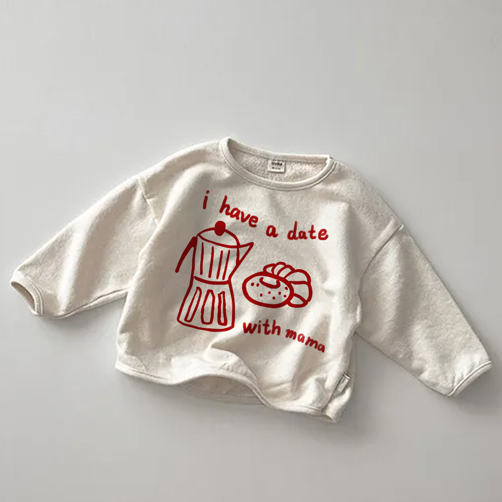 I HAVE A DATE WITH MAMA Baby Toddler Coffee Bread Solid Color Loose T-Shirt