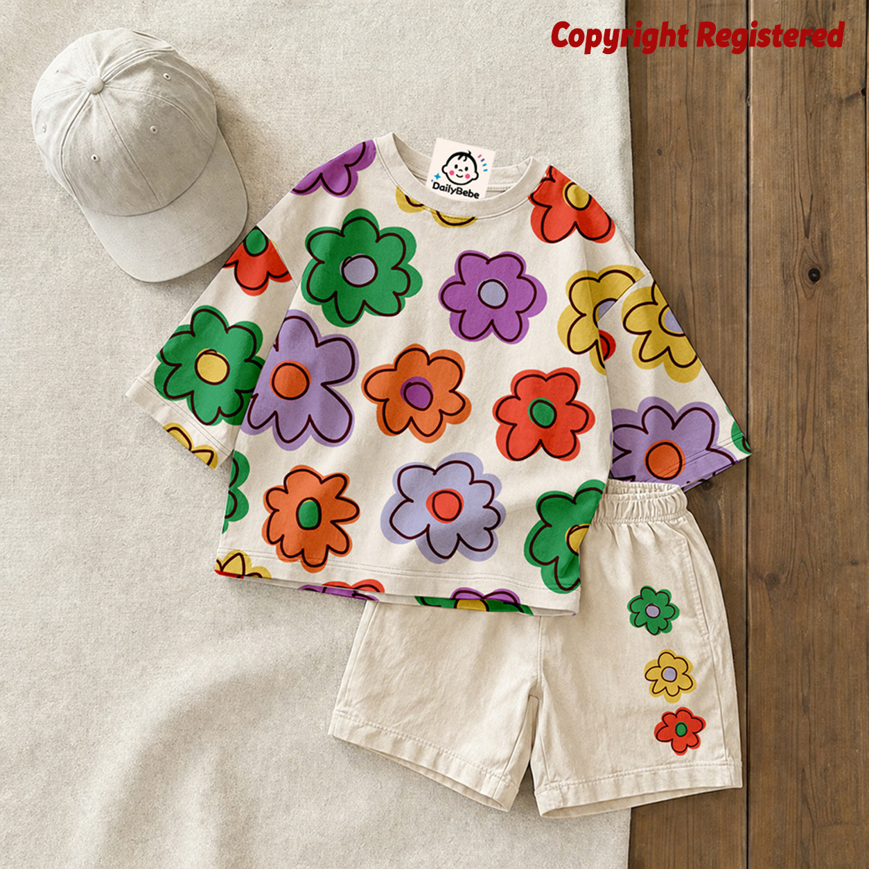 Baby & Kids Colorful Flowers Tee and Shorts Sets