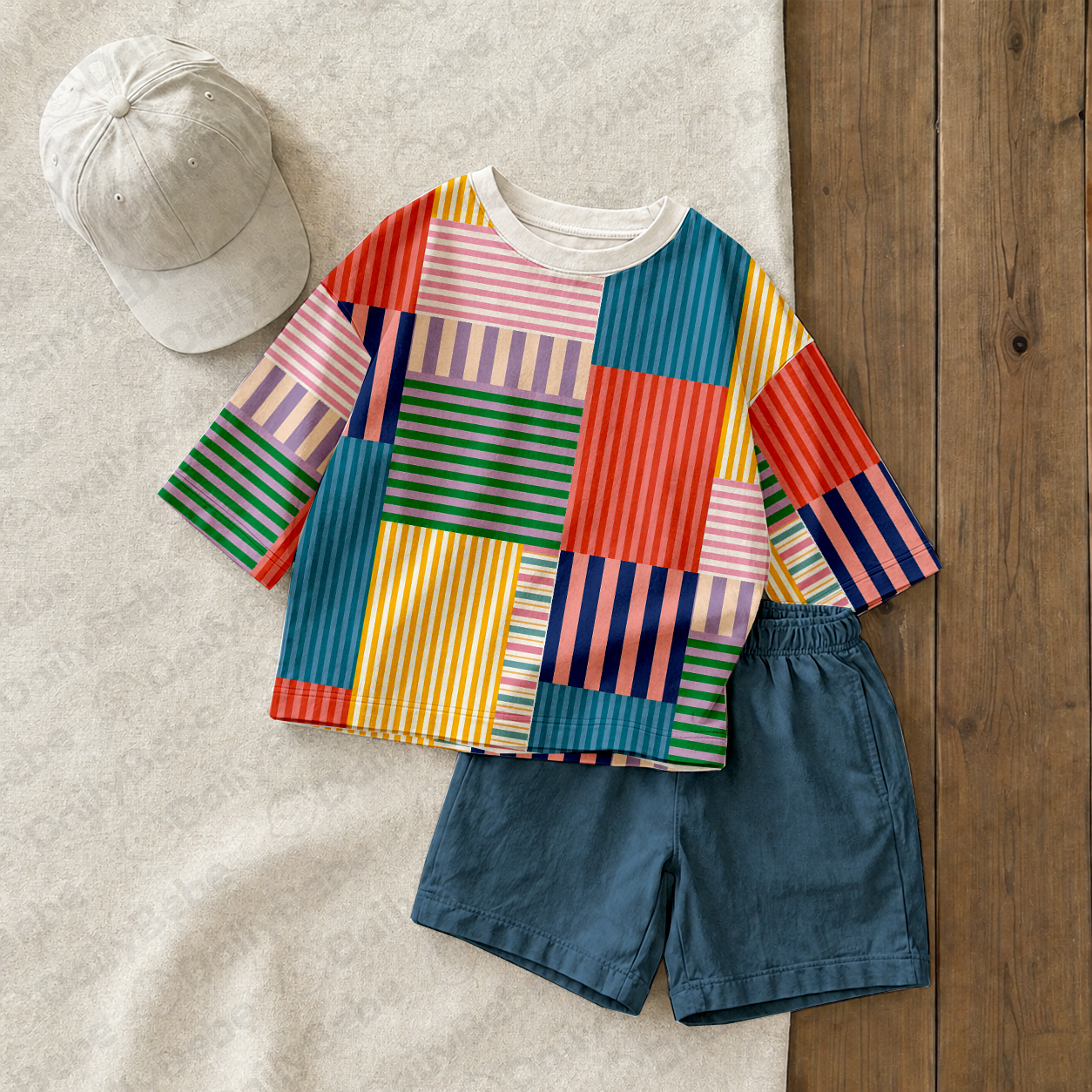 Baby & Kids Stripe Check Tee and Shorts Sets