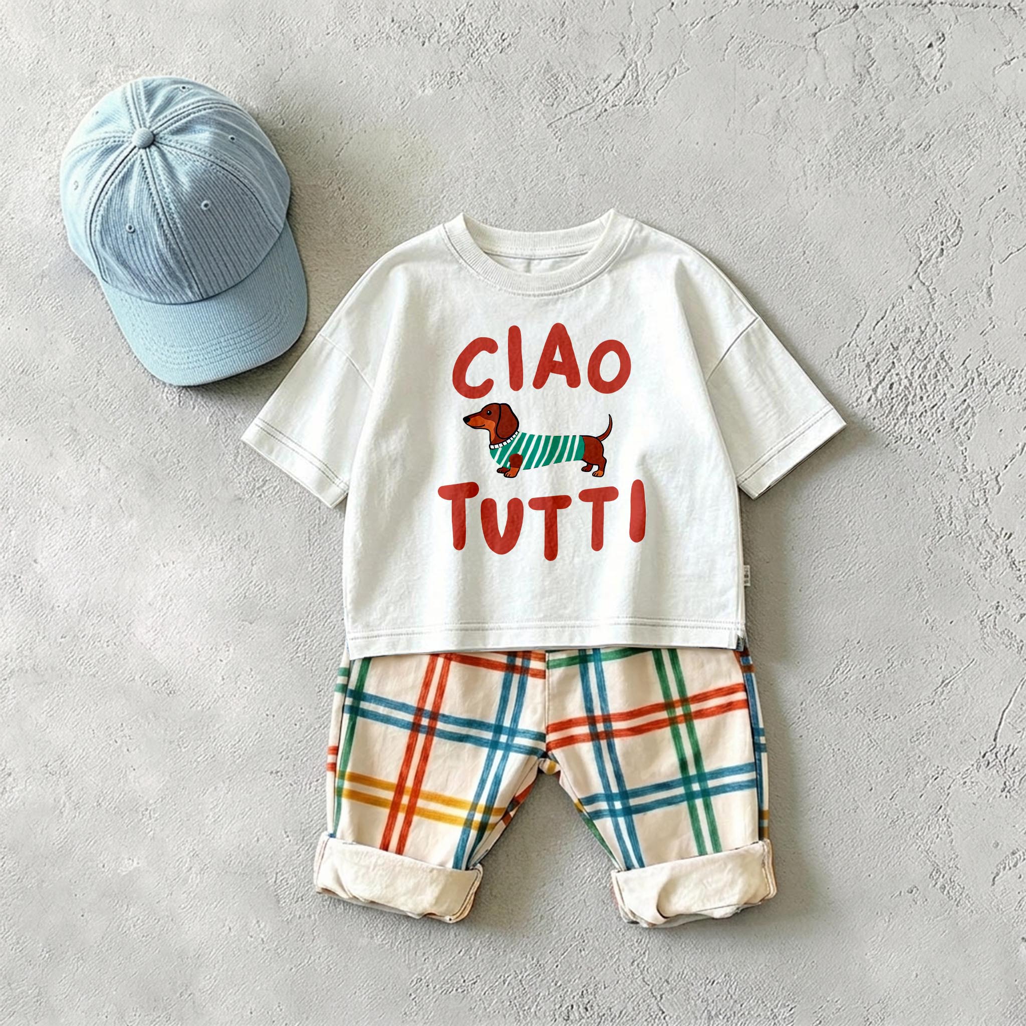 The CIAO TUTTI Baby & Kids Dachshund Colorful Plaid 2 Piece Set