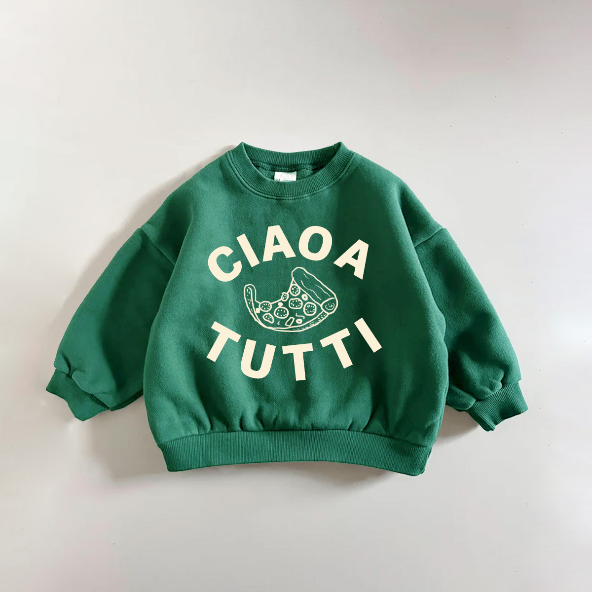 CIAO A TUTTI  Baby Toddler Pizza Green Sweatshirt