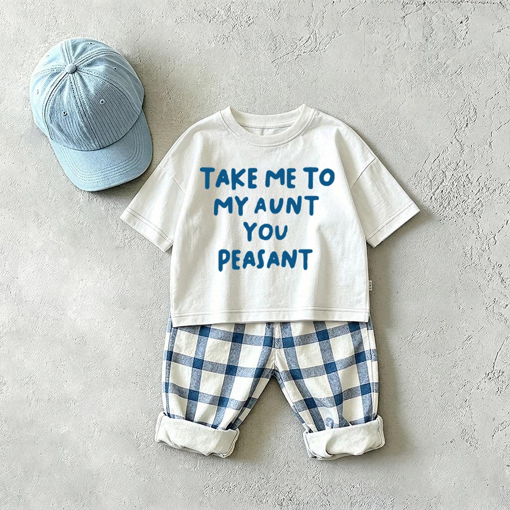 TAKE ME TO MY AUNT YOU PEASANT Baby & Kids Plaid 2 Piece Set