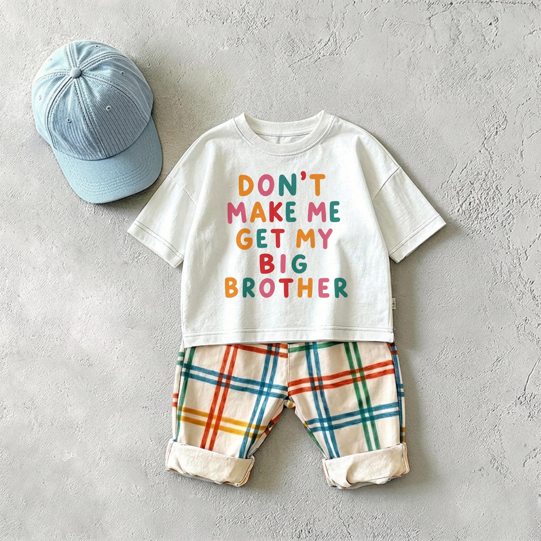 DON'T MAKE ME GET MY BIG BROTHER Baby & Kids Plaid 2 Piece Set