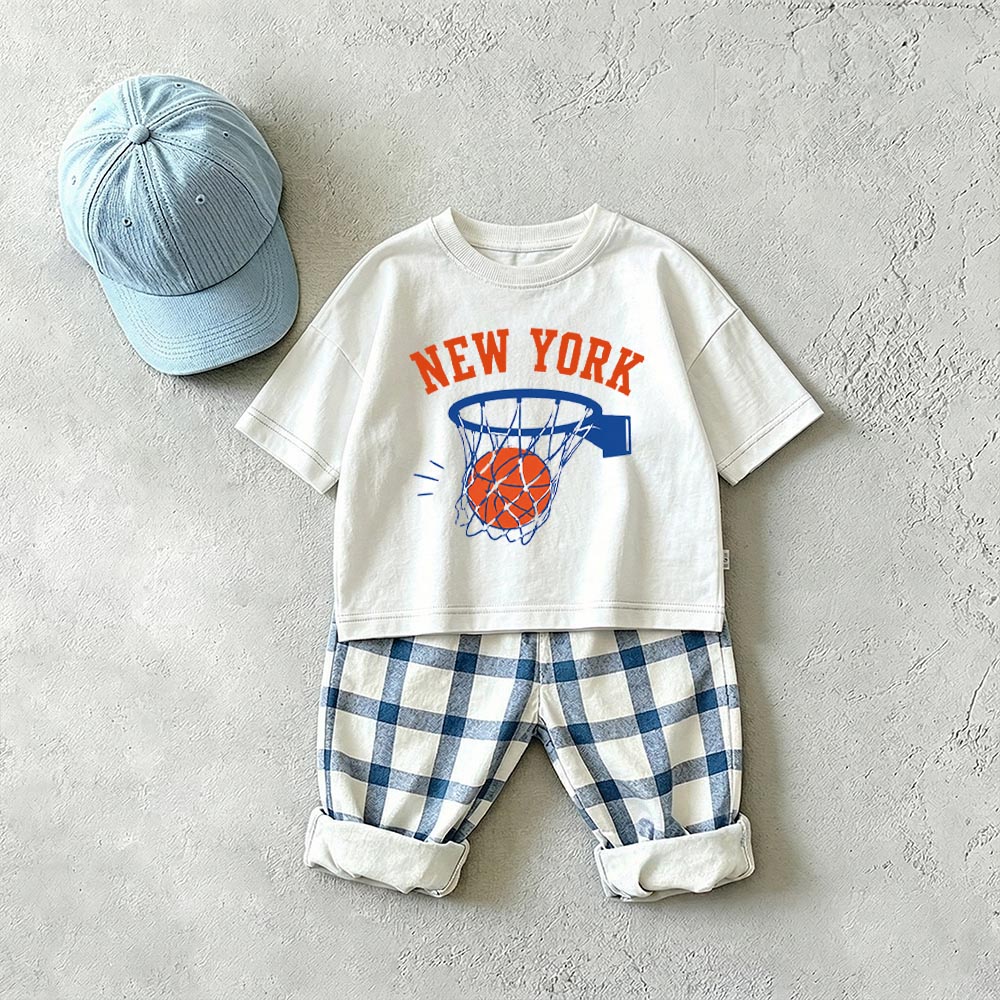 NEW YORK Baby & Kids Basketball Plaid 2 Piece Set