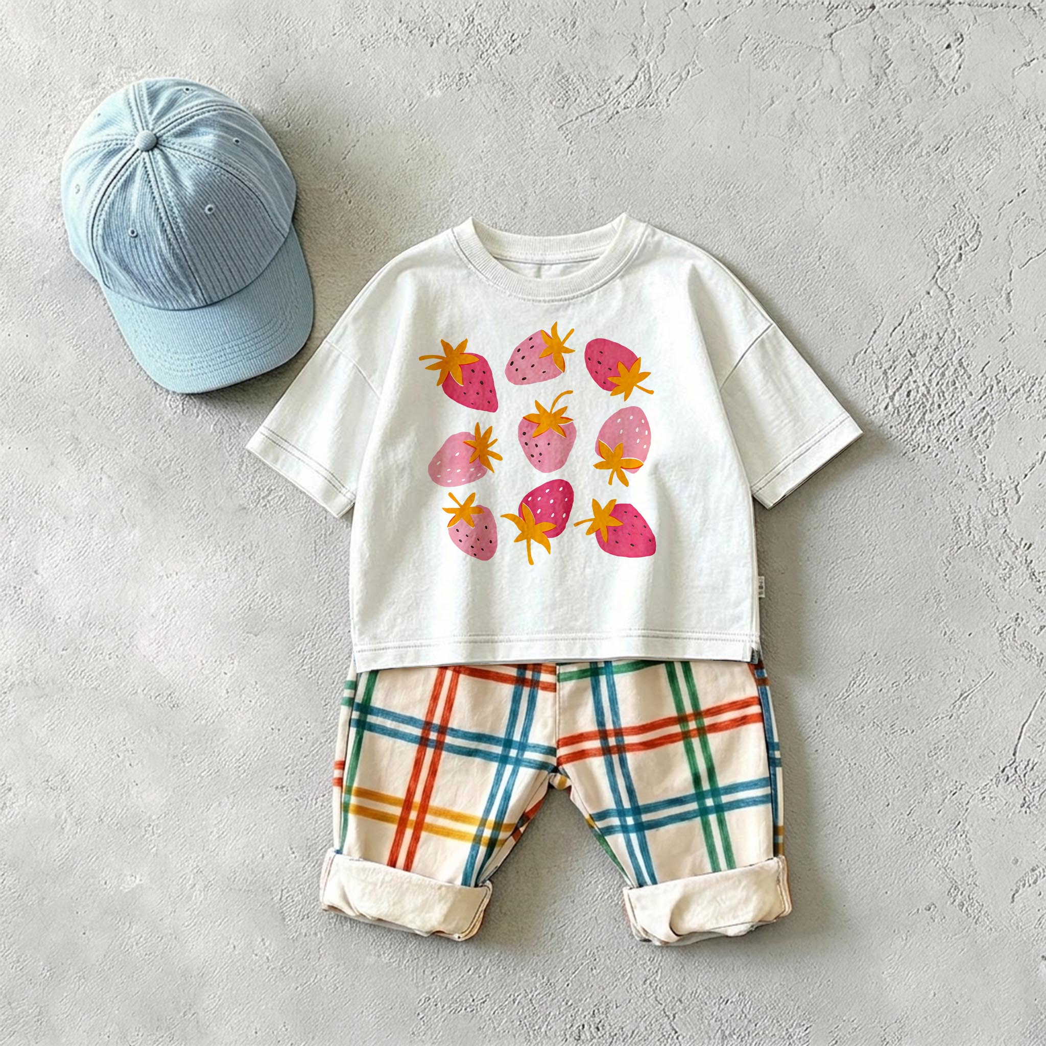 Baby & Kids Strawberry Colorful Plaid 2 Piece Set 