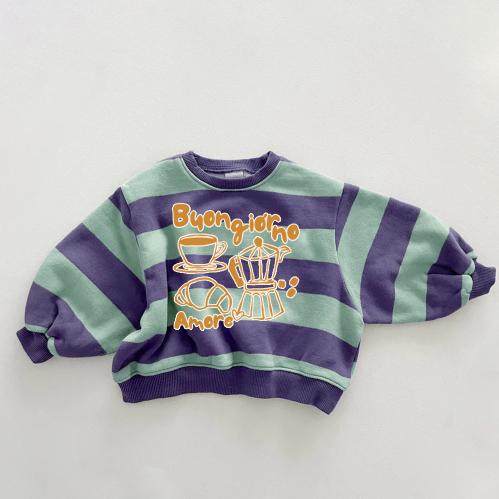 BUONGIORNO AMORE Baby & Kids Croissant Coffee Stripe Sweatshirt